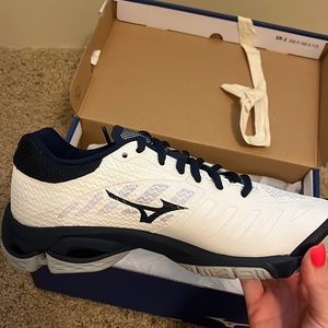 Mizuno navy and white volleyball shoes